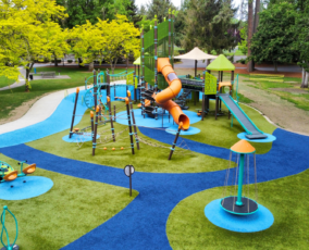 Inclusive playground equipment at Cook Family Park in Tigard, Oregon